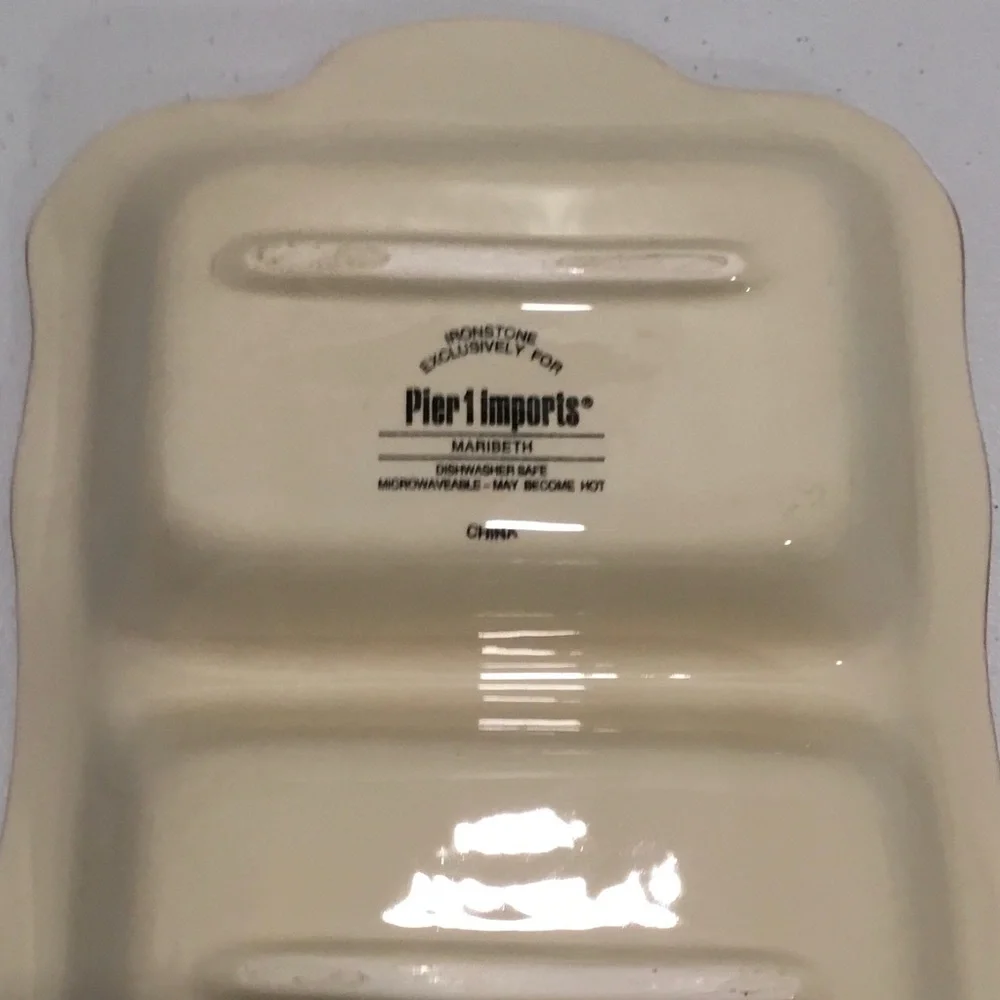 Pier 1 Red and Cream Ceramic Divided Tray with Floral Motif